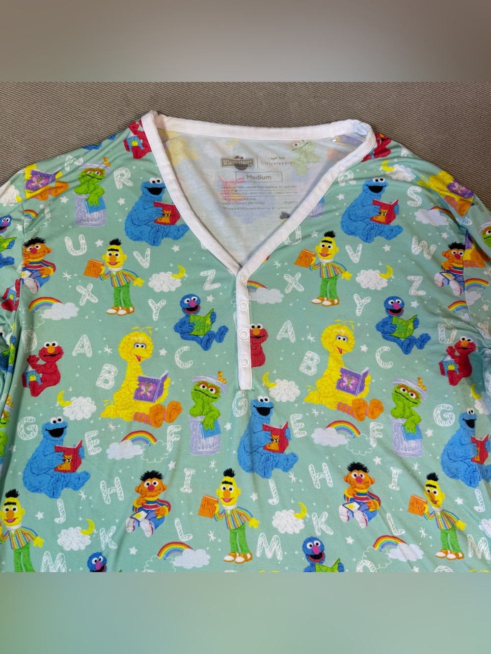 Little Sleepies Womens Spelling With Sesame Street Pajama Set Size Medium - Picture 4 of 16